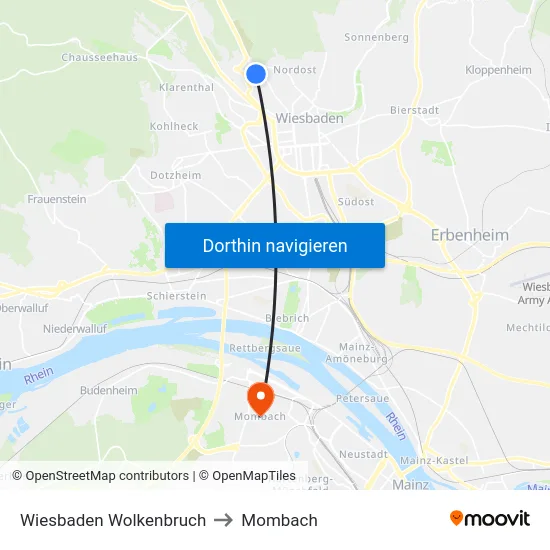 Wiesbaden Wolkenbruch to Mombach map