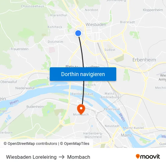 Wiesbaden Loreleiring to Mombach map