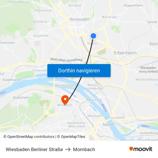 Wiesbaden Berliner Straße to Mombach map
