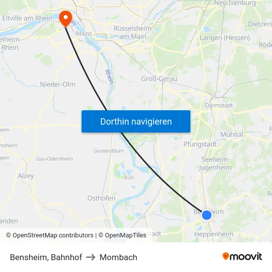 Bensheim, Bahnhof to Mombach map
