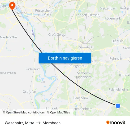 Weschnitz, Mitte to Mombach map