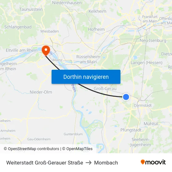 Weiterstadt Groß-Gerauer Straße to Mombach map