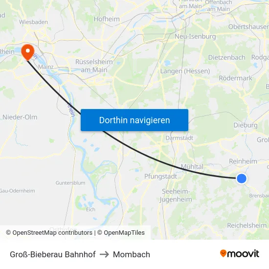 Groß-Bieberau Bahnhof to Mombach map
