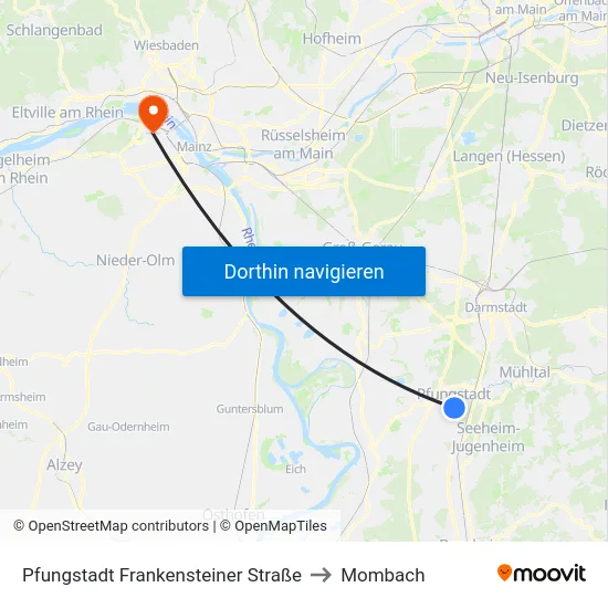 Pfungstadt Frankensteiner Straße to Mombach map