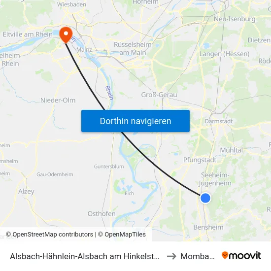 Alsbach-Hähnlein-Alsbach am Hinkelstein to Mombach map