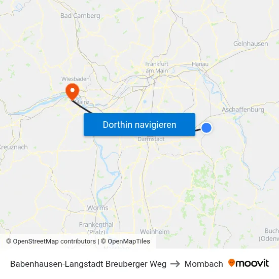 Babenhausen-Langstadt Breuberger Weg to Mombach map