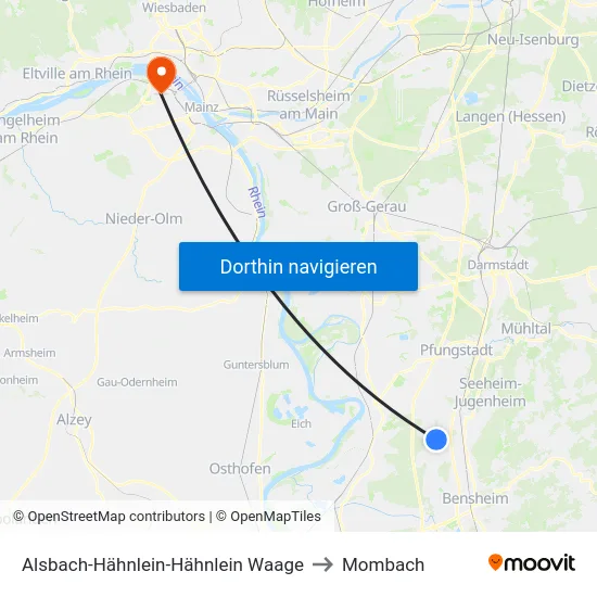 Alsbach-Hähnlein-Hähnlein Waage to Mombach map