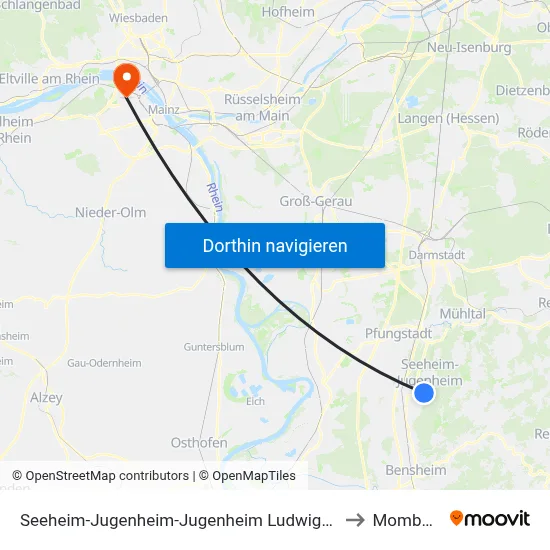 Seeheim-Jugenheim-Jugenheim Ludwigstraße to Mombach map