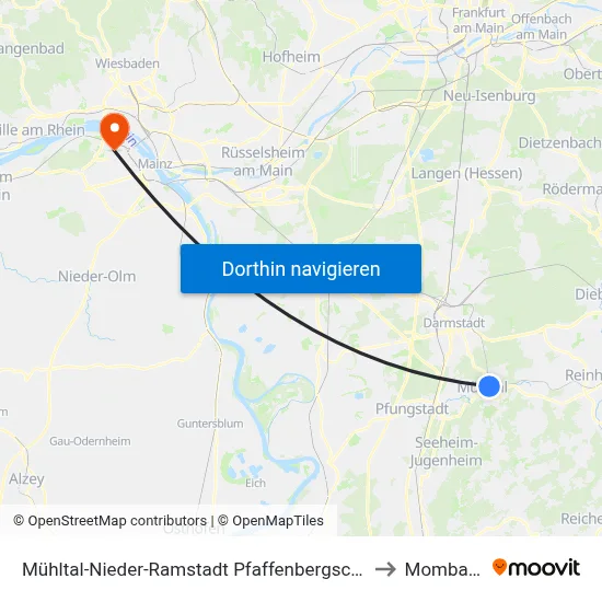 Mühltal-Nieder-Ramstadt Pfaffenbergschule to Mombach map