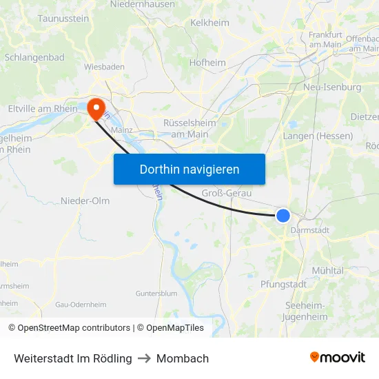 Weiterstadt Im Rödling to Mombach map