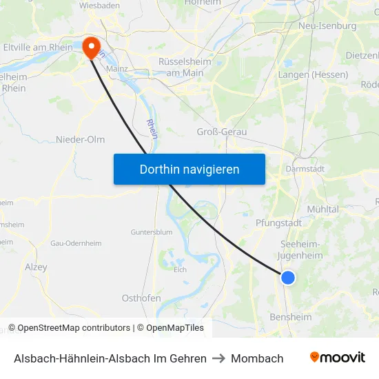 Alsbach-Hähnlein-Alsbach Im Gehren to Mombach map