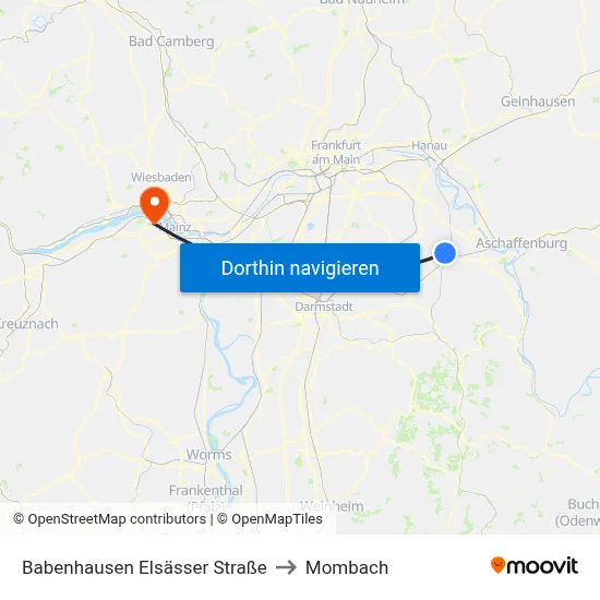 Babenhausen Elsässer Straße to Mombach map
