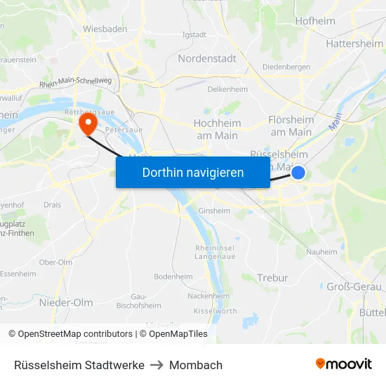 Rüsselsheim Stadtwerke to Mombach map