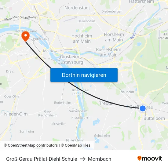 Groß-Gerau Prälat-Diehl-Schule to Mombach map
