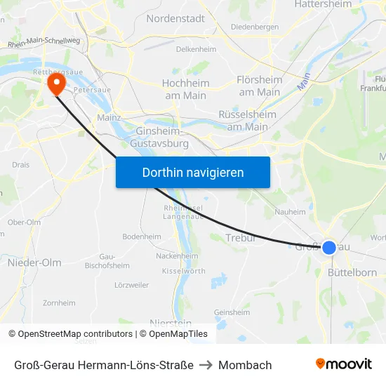 Groß-Gerau Hermann-Löns-Straße to Mombach map