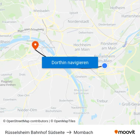 Rüsselsheim Bahnhof Südseite to Mombach map