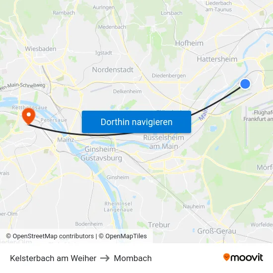Kelsterbach am Weiher to Mombach map