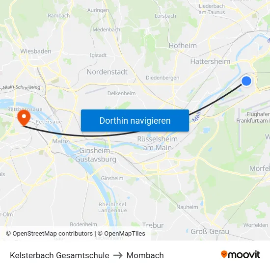 Kelsterbach Gesamtschule to Mombach map