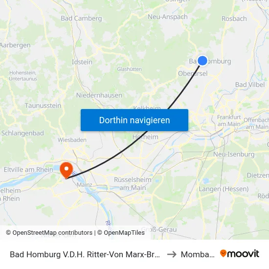 Bad Homburg V.D.H. Ritter-Von Marx-Brücke to Mombach map