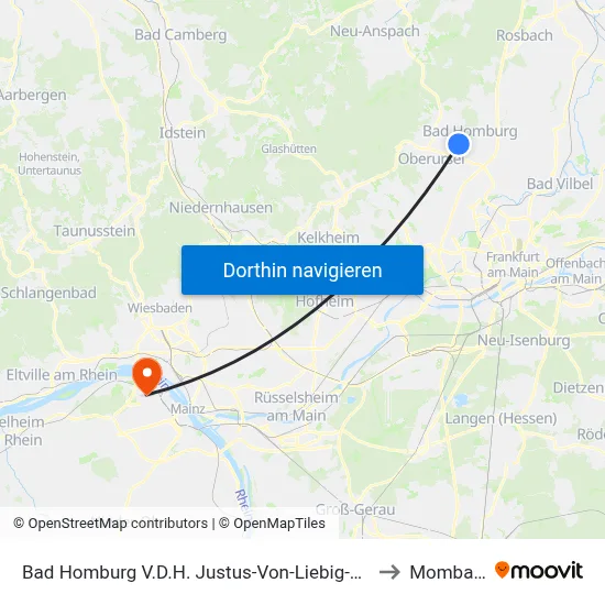 Bad Homburg V.D.H. Justus-Von-Liebig-Straße to Mombach map