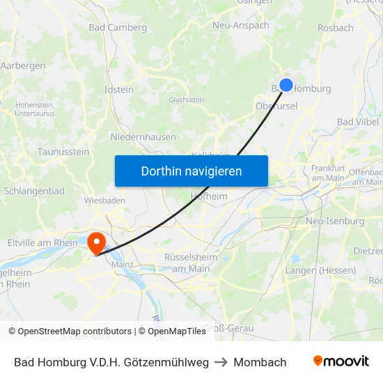 Bad Homburg V.D.H. Götzenmühlweg to Mombach map