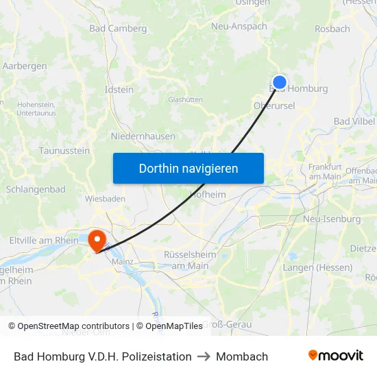 Bad Homburg V.D.H. Polizeistation to Mombach map