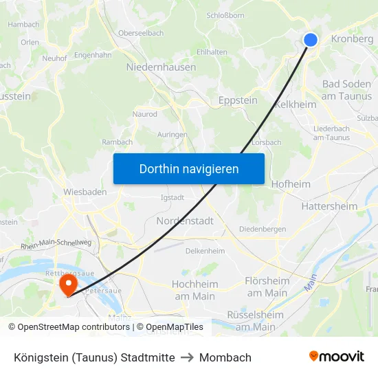 Königstein (Taunus) Stadtmitte to Mombach map