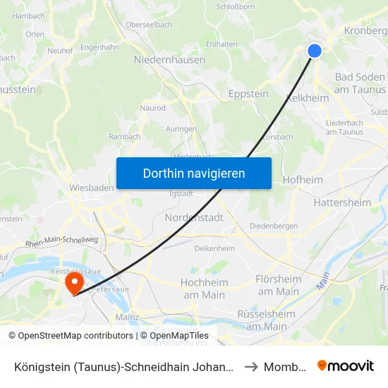 Königstein (Taunus)-Schneidhain Johanniswald to Mombach map