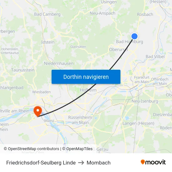 Friedrichsdorf-Seulberg Linde to Mombach map