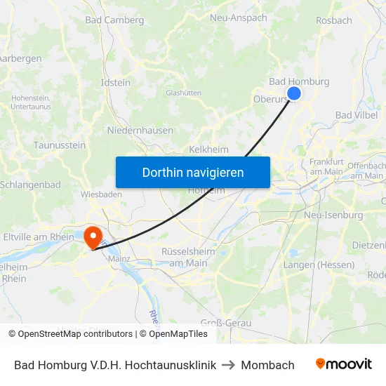 Bad Homburg V.D.H. Hochtaunusklinik to Mombach map
