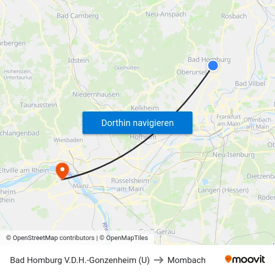 Bad Homburg V.D.H.-Gonzenheim (U) to Mombach map