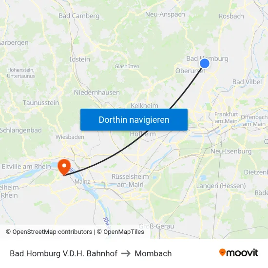 Bad Homburg V.D.H. Bahnhof to Mombach map