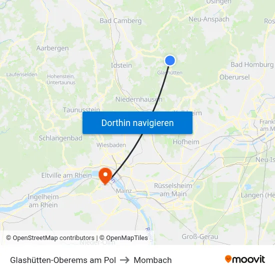 Glashütten-Oberems am Pol to Mombach map