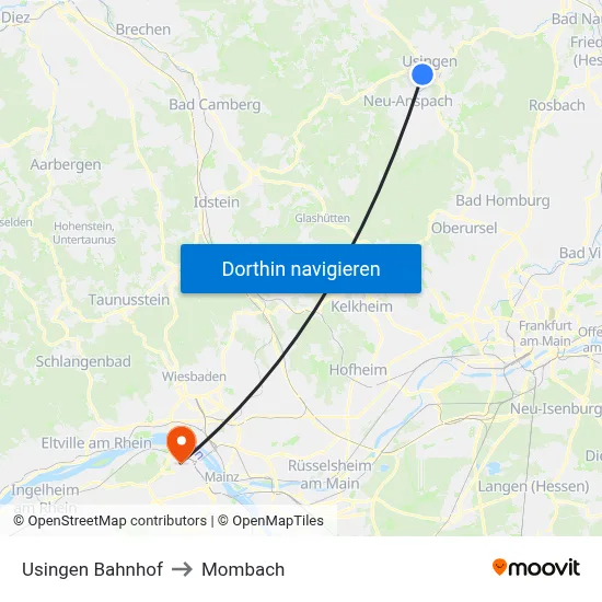 Usingen Bahnhof to Mombach map
