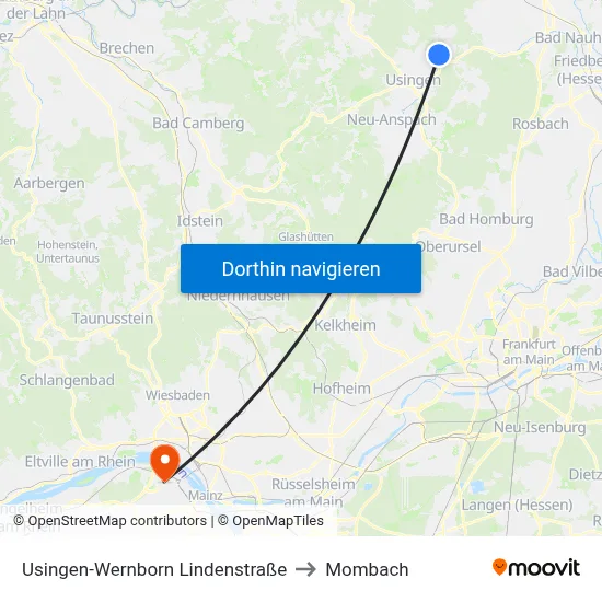 Usingen-Wernborn Lindenstraße to Mombach map