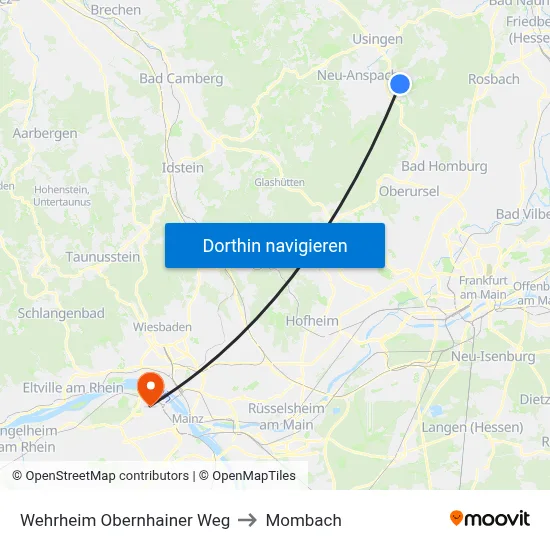 Wehrheim Obernhainer Weg to Mombach map
