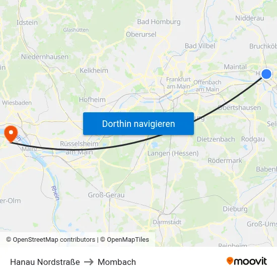 Hanau Nordstraße to Mombach map