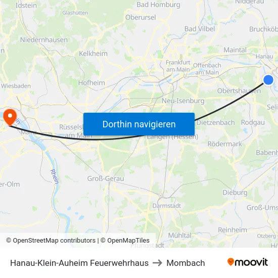 Hanau-Klein-Auheim Feuerwehrhaus to Mombach map