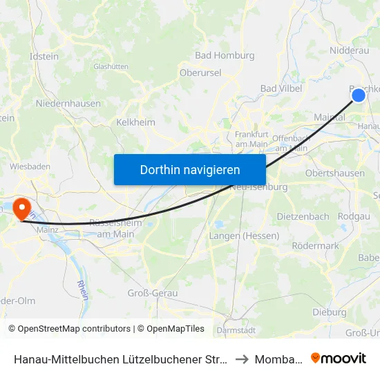 Hanau-Mittelbuchen Lützelbuchener Straße to Mombach map