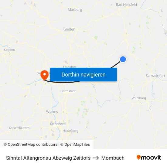 Sinntal-Altengronau Abzweig Zeitlofs to Mombach map