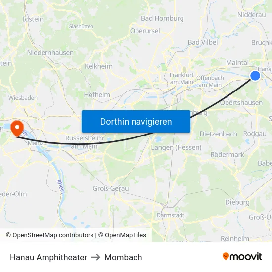 Hanau Amphitheater to Mombach map