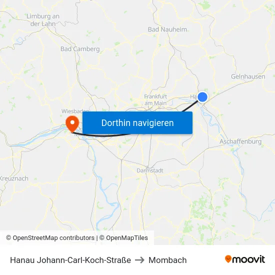 Hanau Johann-Carl-Koch-Straße to Mombach map