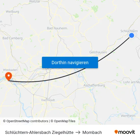 Schlüchtern-Ahlersbach Ziegelhütte to Mombach map