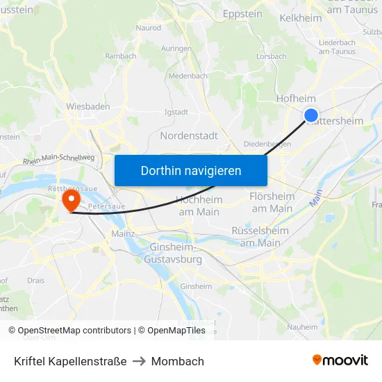 Kriftel Kapellenstraße to Mombach map