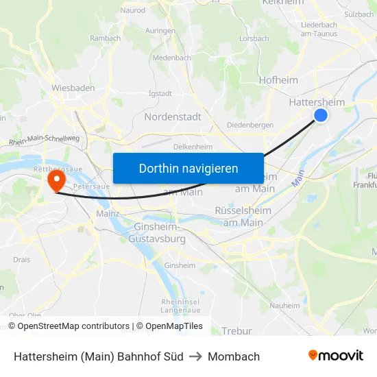 Hattersheim (Main) Bahnhof Süd to Mombach map