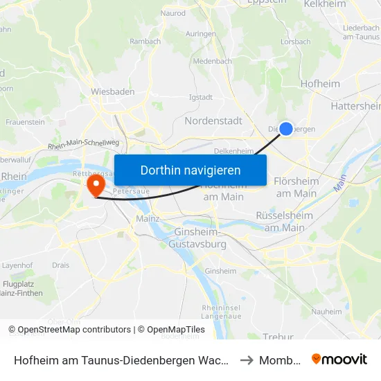 Hofheim am Taunus-Diedenbergen Wachtelweg to Mombach map