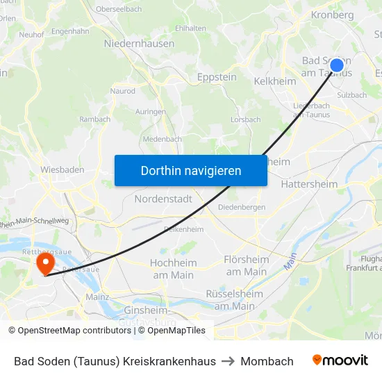 Bad Soden (Taunus) Kreiskrankenhaus to Mombach map