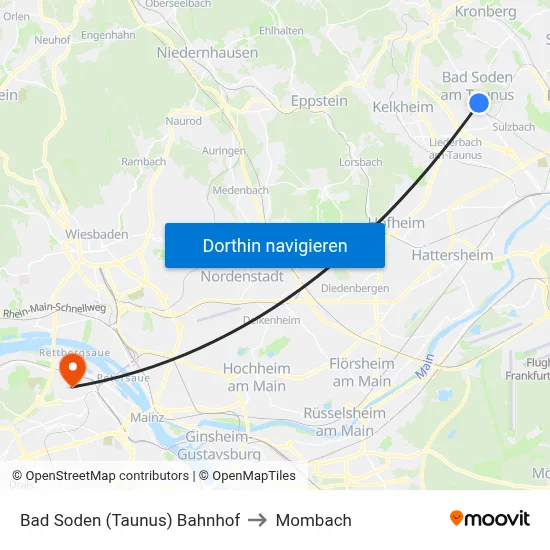 Bad Soden (Taunus) Bahnhof to Mombach map
