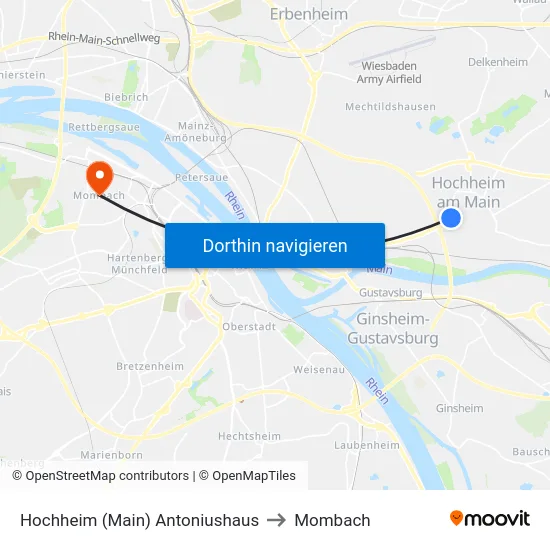 Hochheim (Main) Antoniushaus to Mombach map