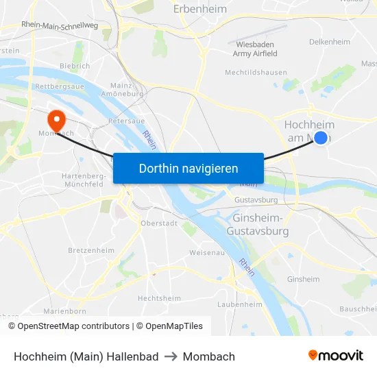 Hochheim (Main) Hallenbad to Mombach map